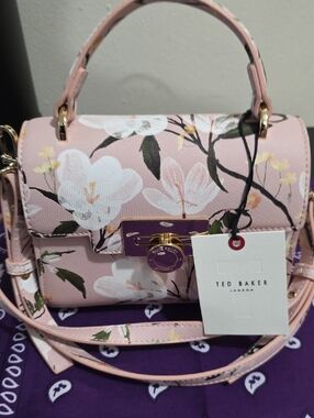 Ted Baker Pink Floral Top-Handle Crossbody Bag with Gold Hardware